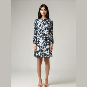 ZARA WOMAN Blue White Floral IKAT print Dress M NEW